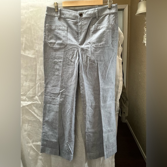 J. Crew Factory Striped Light Blue Wide Leg Pants - Picture 1 of 6